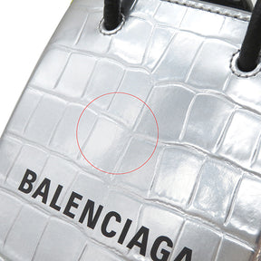 バレンシアガ BALENCIAGA ショッピング フォンホルダー シルバー レザー ショルダーバッグ シルバー金具 ミニバッグ
