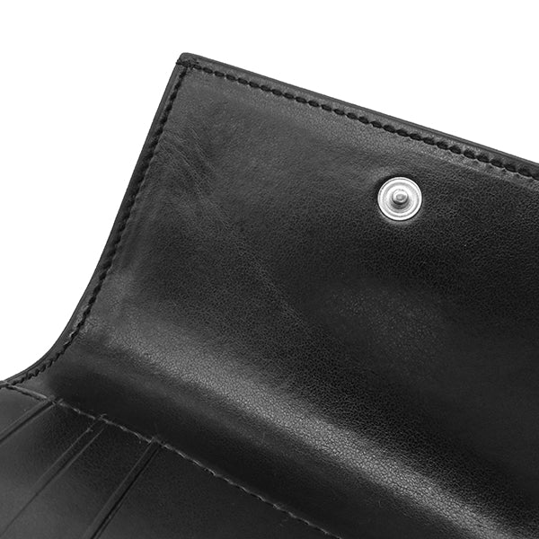 エムエムシックス MM6 LABEL LOGO TRIFOLD WALLET SA5UI0009 ブラック レザー 三つ折り財布 シルバー金具 黒