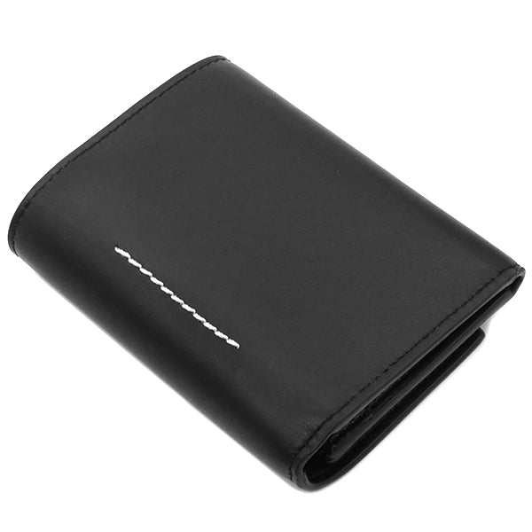 エムエムシックス MM6 LABEL LOGO TRIFOLD WALLET SA5UI0009 ブラック レザー 三つ折り財布 シルバー金具 黒