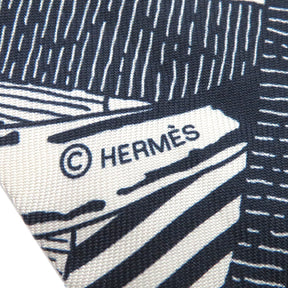 エルメス HERMES ツイリー マリン×ホワイト シルク スカーフ 【MORS A JOUETS CHEMISE/馬銜】