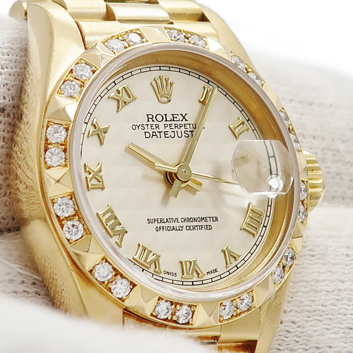 ロレックス ROLEX デイトジャスト26 69258 S番 自動巻き レディース S番 アイボリー K18YG無垢 ピラミッド 純正ダイヤ