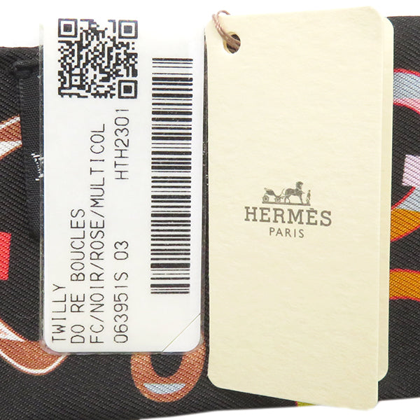 エルメス HERMES ツイリー ノワール×ローズ×マルチカラー シルク スカーフ 【DO RE BOUCLES/ド レ ブックル】