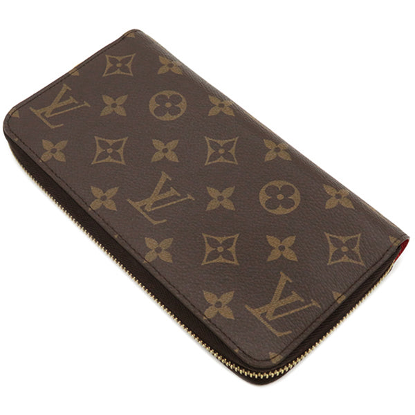 ルイヴィトン LOUIS VUITTON ジッピー ウォレット M41896 モノグラム×コクリコ モノグラムキャンバス 長財布 ゴールド金具 茶 赤 ラウンドファスナー