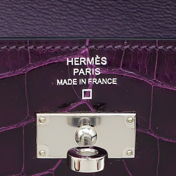 エルメス HERMES ケリーウォレット ロング アメジスト アリゲーター 長財布 シルバー金具 紫 クロコ