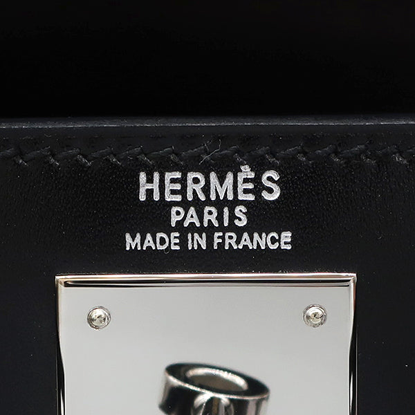 エルメス HERMES ケリー28 外縫い ブラック ボックスカーフ 2WAYバッグ シルバー金具 黒