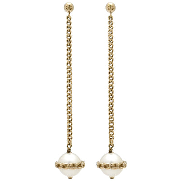 シャネル CHANEL パール チェーン ホワイトXゴールド GP フェイクパール ピアス ゴールド金具 スイング