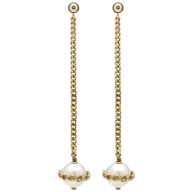 シャネル CHANEL パール チェーン ホワイトXゴールド GP フェイクパール ピアス ゴールド金具 スイング