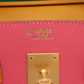 エルメス HERMES バーキン30 トリコロール ピンク×グリーン×イエロー シェーブル ハンドバッグ マットゴールド金具 ピンク 緑 黄色