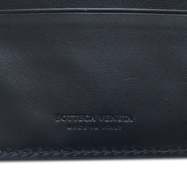 ボッテガヴェネタ BOTTEGA VENETA イントレチャート コインパース付き 二つ折りウォレット ネイビー レザー 二つ折り財布 紺 ネイビー