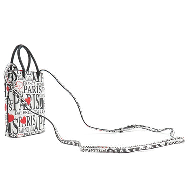 バレンシアガ BALENCIAGA ボンジュールパリ ショッピング フォンホルダー 593826-1BW5N ホワイトXブラック レザー ショルダーバッグ シルバー金具 ミニバッグ 白 黒