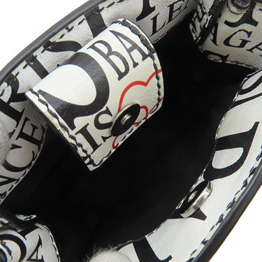 バレンシアガ BALENCIAGA ボンジュールパリ ショッピング フォンホルダー 593826-1BW5N ホワイトXブラック レザー ショルダーバッグ シルバー金具 ミニバッグ 白 黒