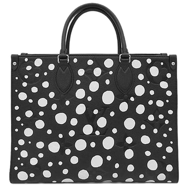 ルイヴィトン LOUIS VUITTON オンザゴー MM M46389 ブラック×ホワイト モノグラムアンプラント トートバッグ シルバー金具 草間彌生