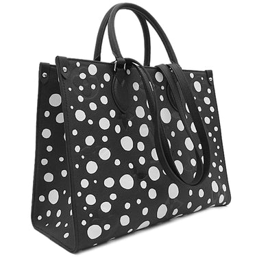 ルイヴィトン LOUIS VUITTON オンザゴー MM M46389 ブラック×ホワイト モノグラムアンプラント トートバッグ シルバー金具 草間彌生
