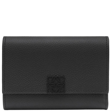 ロエベ LOEWE アナグラム バーティカル ウォレット スモール C821S33X05 ブラック ペブルグレインカーフスキン 三つ折り財布 シルバー金具 黒 コンパクト