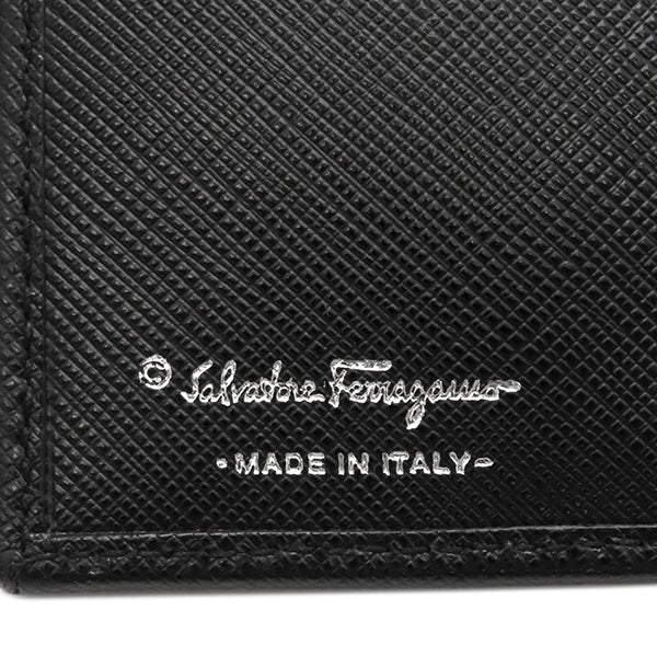 サルヴァトーレ・フェラガモ Salvatore Ferragamo ヴァラリボン コンパクトウォレット ブラック レザー 二つ折り財布 シルバー金具 黒
