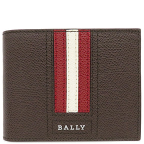 バリー BALLY Ribbon バイフォールドウォレット TEVYE LT 241 ブラウン レザー 二つ折り財布 シルバー金具 茶 赤 白