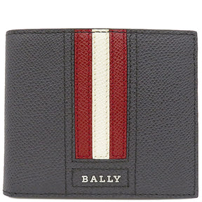 バリー BALLY Ribbon バイフォールドウォレット TONETT US ID.LT 55 ネイビー レザー 二つ折り財布 シルバー金具 紺 赤 白