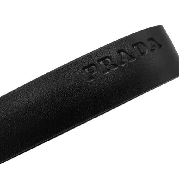 プラダ PRADA レザー ロゴ キーリング NERO レザー メタル キーホルダー シルバー金具