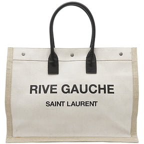 イヴ・サンローラン Yves Saint Laurent リヴゴーシュ GREGGIOXNATURALEXNERO PVC キャンバス レザー トートバッグ 白 ベージュ 黒 RIVE GAUCHE