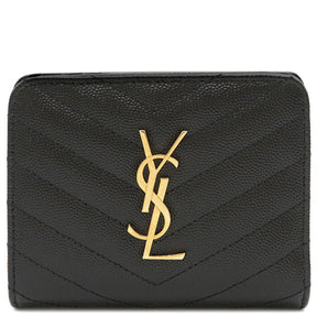 サンローラン SAINT LAURENT モノグラム コンパクトジップアラウンドウォレット 668288 ブラック グレインレザー 三つ折り財布 ゴールド金具 黒