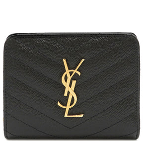 サンローラン SAINT LAURENT モノグラム コンパクトジップアラウンドウォレット 668288 ブラック グレインレザー 三つ折り財布 ゴールド金具 黒 新品 未使用