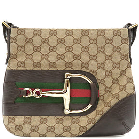 グッチ GUCCI シェリーライン ホースビット 141506 ベージュXブラウン GGキャンバス レザー ショルダーバッグ ゴールド金具