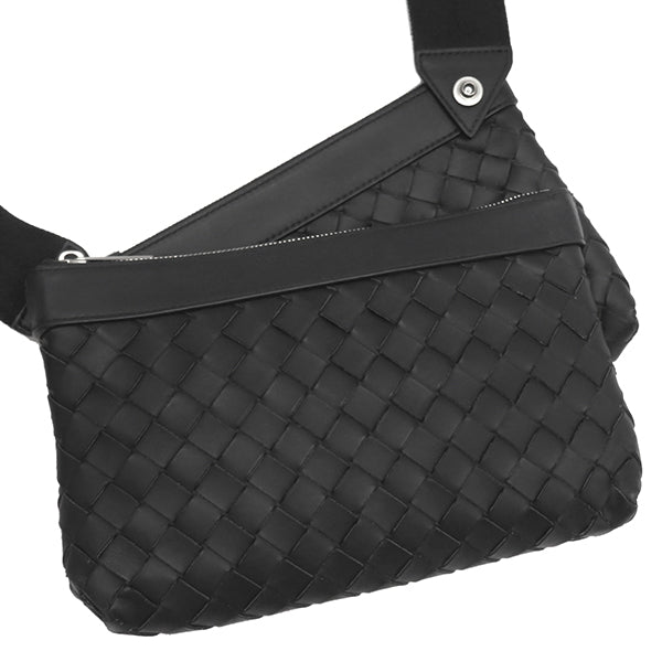 ボッテガヴェネタ BOTTEGA VENETA イントレチャート デュオ バッグ 651938 ブラック カーフ ショルダーバッグ シルバー金具 茶  イントレチャート