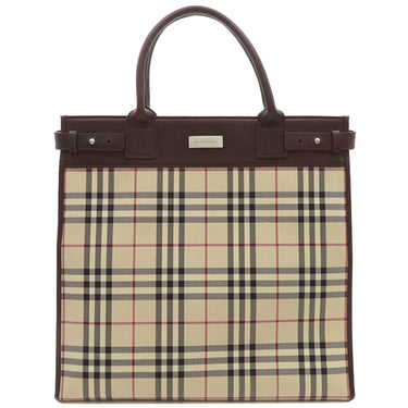 バーバリー BURBERRY ノバチェック トート ベージュXブラウン キャンバス レザー 2WAYバッグ シルバー金具 茶 ハンドバッグ ショルダー