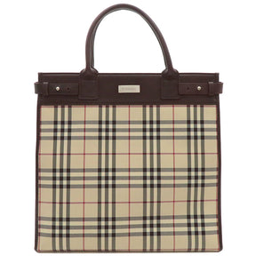 バーバリー BURBERRY ノバチェック トート ベージュXブラウン キャンバス レザー 2WAYバッグ シルバー金具 茶 ハンドバッグ