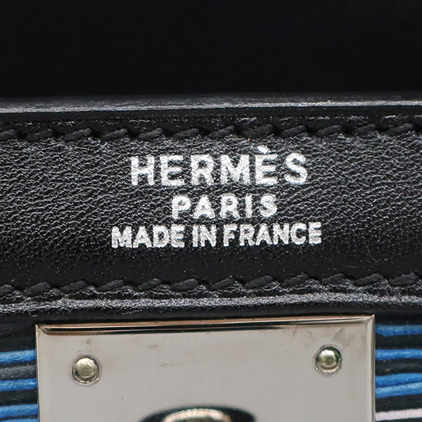 エルメス HERMES ケリー32 外縫い ブルー系 ヴィブラート ヴォーガリバー 2WAYバッグ シルバー金具 青 黒