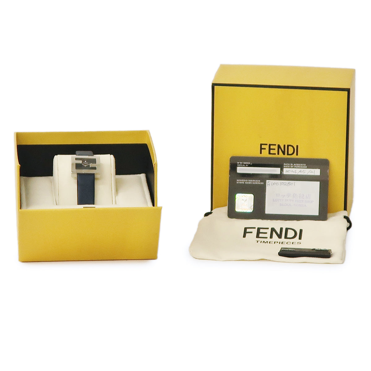 フェンディ FENDI レクタンギュラー F100102801 クオーツ レディース 未使用 ズッカフェイス 純正ダイヤ シルバー 青 紺