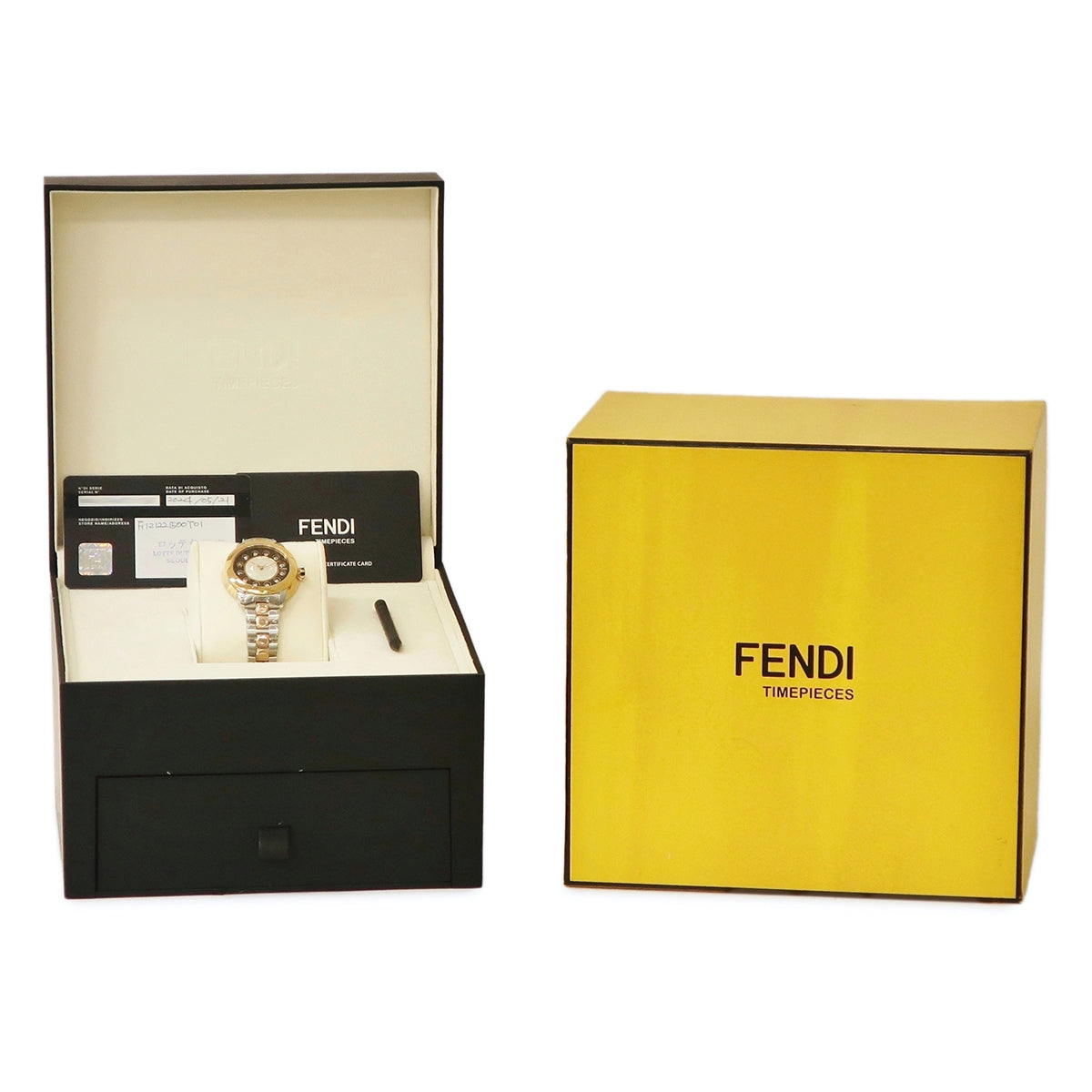 フェンディ FENDI アイシャイン 33MM F121221500T01 クオーツ レディース 未使用 回転ダイアル 黒 ローズゴールドGP