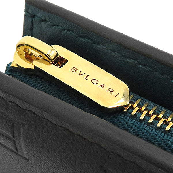 ブルガリ BVLGARI インフィニートゥム コンパクトウォレット 291749 ブラック×グリーン レザー 二つ折り財布 ゴールド金具 黒