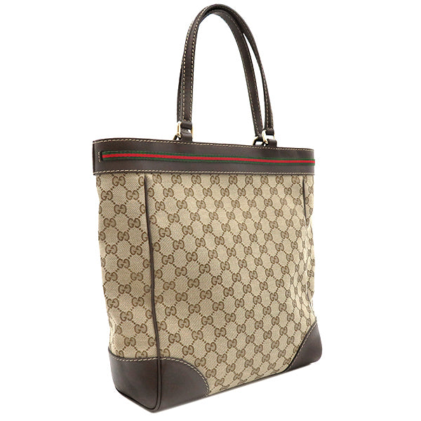 グッチ GUCCI シェリーライン ショルダーバック 257062 ベージュ GGキャンバス レザー トートバッグ ゴールド金具 茶 ウェブ