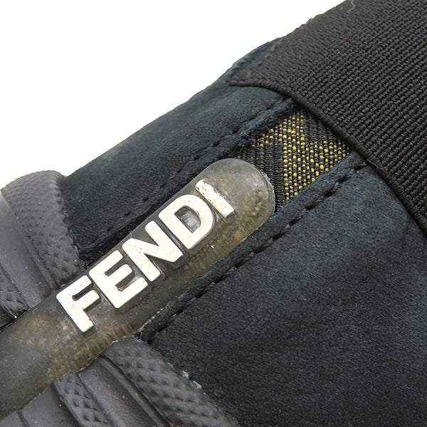 フェンディ FENDI Faster FFロゴ 7E1555 ブラック レザー メッシュ ＃9 スニーカー 黒