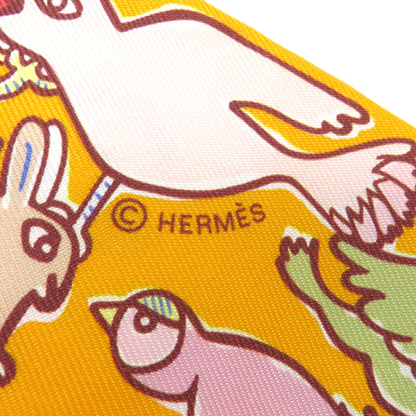 エルメス HERMES ツイリー ブトンドール×パルム×ベージュ シルク スカーフ 【MILLE ET UN LAPINS/千と一のウサギ】