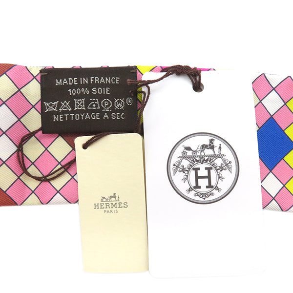 エルメス HERMES ツイリー ピンク×ブラック×マルチカラー シルク スカーフ 新品 未使用【COLLIERS DE CHIENS REMIX/コリエドシアン】