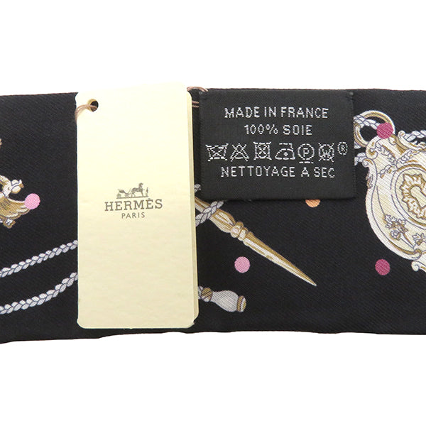 エルメス HERMES ツイリー ブラック×ベージュローズ×マルチカラー シルク スカーフ 新品 未使用【LES CLES A POIS/レ クレ ア ポア】