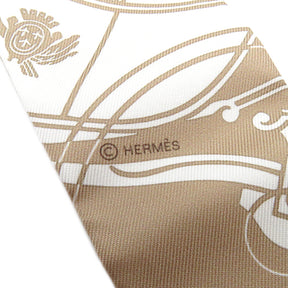 エルメス HERMES ツイリー ベージュ×ホワイト×キャラメル シルク スカーフ 新品 未使用【EX-LIBRIS/エクスリブリス】