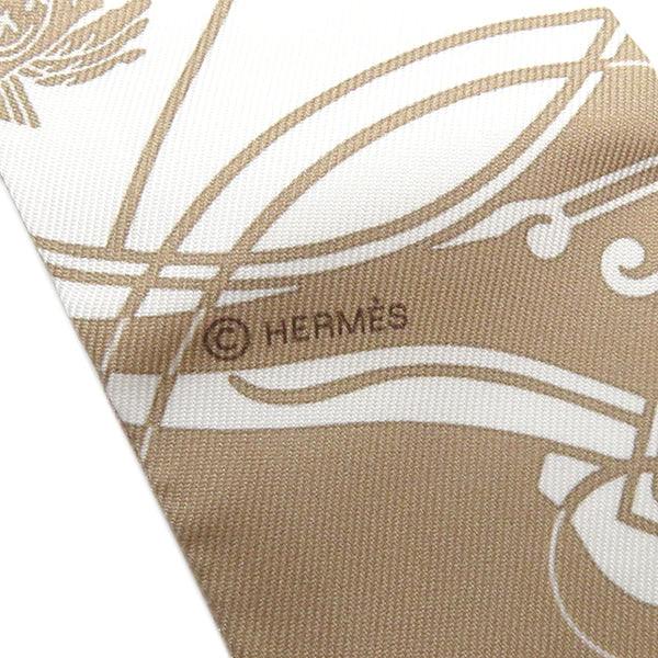 エルメス HERMES ツイリー ベージュ×ホワイト×キャラメル シルク スカーフ 新品 未使用【EX-LIBRIS/エクスリブリス】