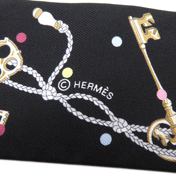 エルメス HERMES ツイリー ブラック×ベージュローズ×マルチカラー シルク スカーフ 【LES CLES A POIS/レ クレ ア ポア】