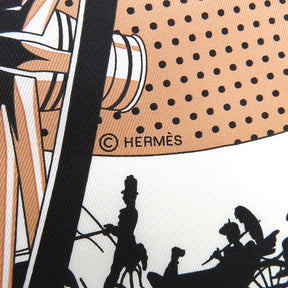 エルメス HERMES カレ55 CARRE ブラッシュ×ホワイト×ブラック シルク スカーフ 【Paris Qui Roule/車輪でめぐるパリ】