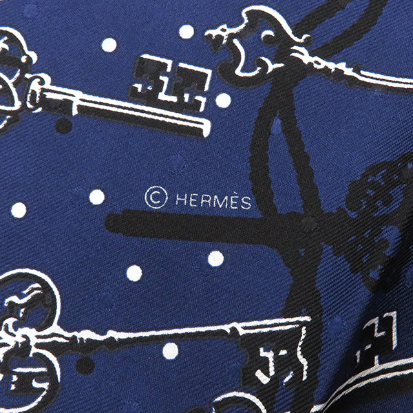 エルメス HERMES カレ55 CARRE マリン×ホワイト×ブラック シルク スカーフ 新品 未使用【LES CLES/レ クレ】