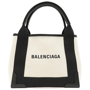 バレンシアガ BALENCIAGA NAVY カバス XS 3903462HH3N9260 アイボリーXブラック キャンバス レザー 2WAYバッグ シルバー金具 白 黒