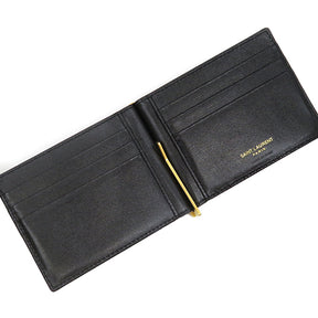 サンローラン SAINT LAURENT ビルクリップ ウォレット 607738 ブラック レザー 二つ折り財布 ゴールド金具 黒 札入れ マネークリップ付き