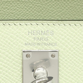 エルメス HERMES ケリー25 外縫い ヴェールフィズ ヴォーエプソン 2WAYバッグ シルバー金具 薄緑 ショルダー