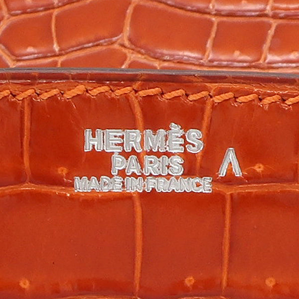 エルメス HERMES バーキン30 オレンジ ポロサス ハンドバッグ シルバー金具 クロコ