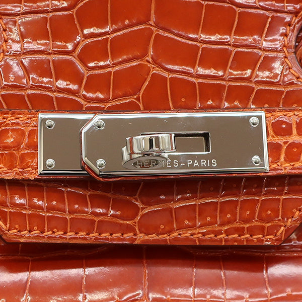 エルメス HERMES バーキン30 オレンジ ポロサス ハンドバッグ シルバー金具 クロコ