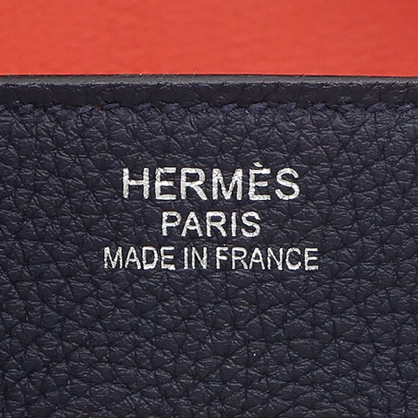 エルメス HERMES バーキン 35 ヴェルソ ブルーニュイ×オレンジポピー トゴ ハンドバッグ シルバー金具 紺 オレンジ