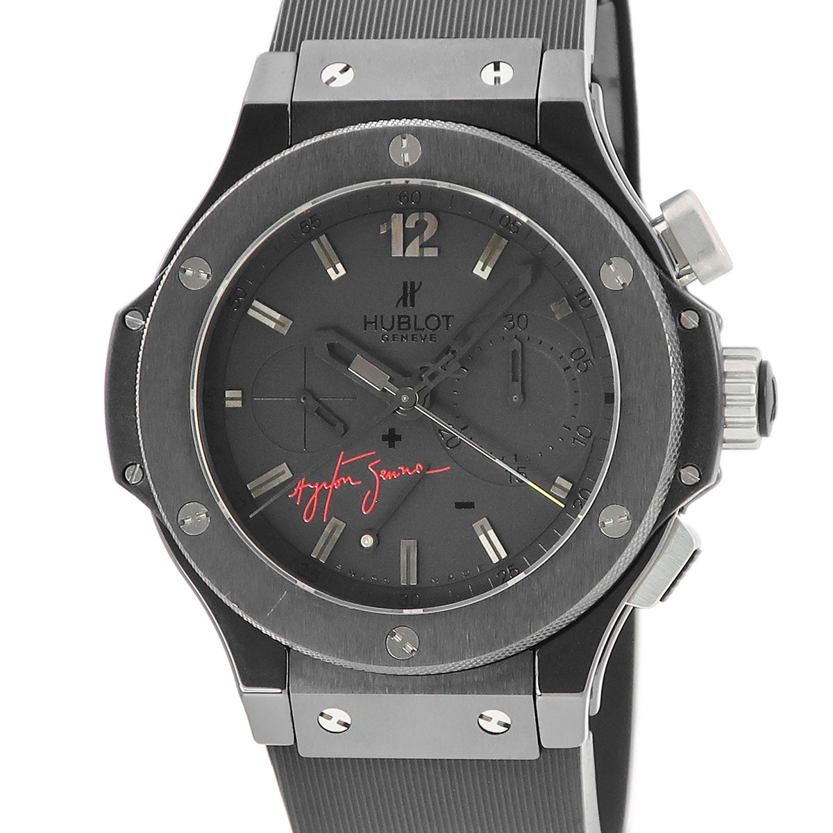 ウブロ HUBLOT ビッグバン オールブラック 309.CM.134.RX.AES07 自動巻き メンズ OH済 アイルトンセナコラボ 限定